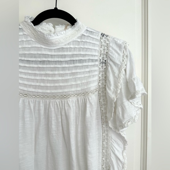 NWT LADIES FREE PEOPLE IVORY LACE RUFFLE  slubbed jersey BLOUSE SIZE XSmall - Picture 6 of 14
